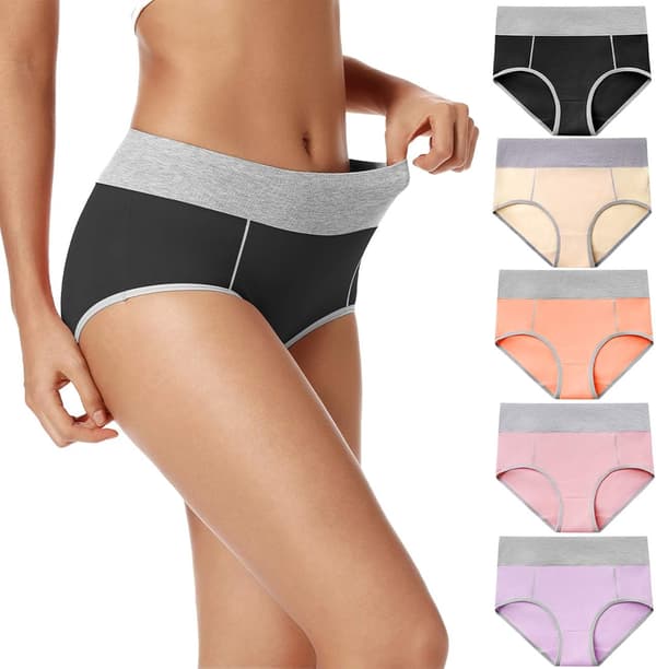 Women's High Waisted Cotton Underwear, Soft and Breathable Panties, Stretch Briefs, Regular & Plus Size 5-Pack