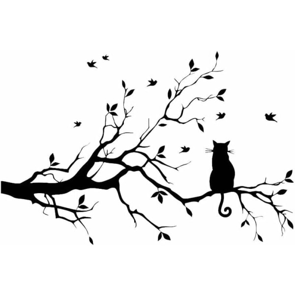 Indoor Cat Wall Sticker Self-adhesive Background on Branch (58*38CM) for Home and Garden Decoration