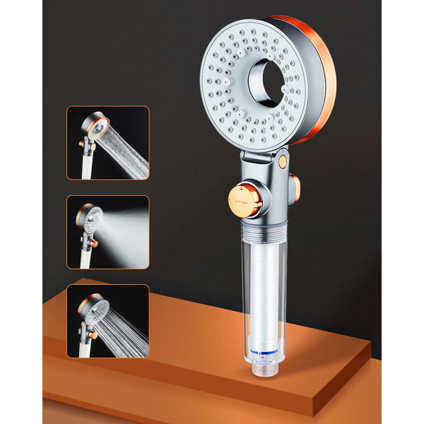 Water Saving Shower Head, Anti Limescale Hand Shower with Filter, High Pressure Shower Head with 3 Jet Modes, SPA Shower
