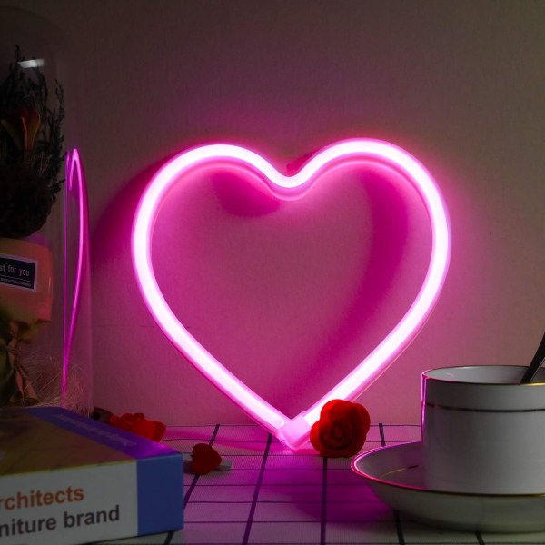 Hjärtformade neonlampor, batteridrivna eller USB-drivna LED-neonlampor för fest, heminredningslampor