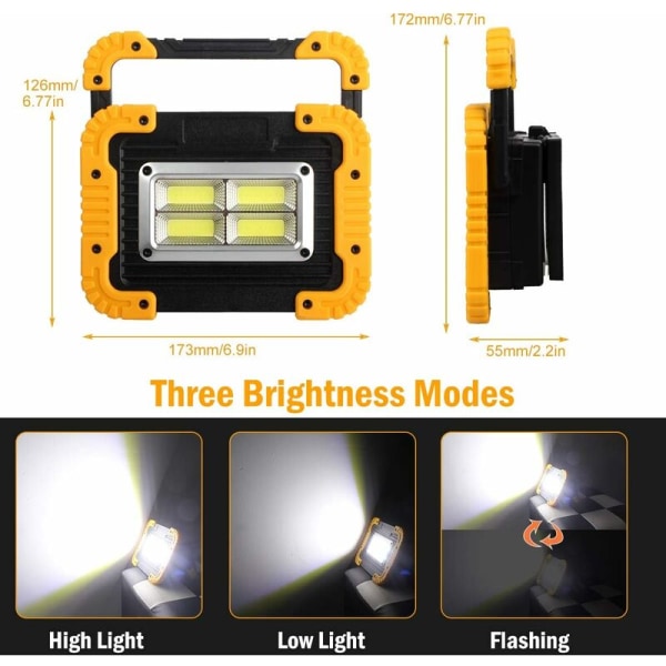 W855 Detachable Solar Version Spotlight 4* Square COB+Built-in Battery Version Outdoor Camping Emergency Port LED Light