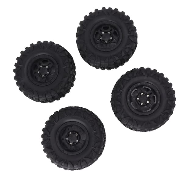 4 stk. 2,2 tommer sorte gummi RC-bildæk med plastikfælg 12 mm sekskant slidstærk nem installation