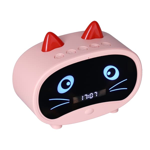 Mini Tecknad Katt Öra Högtalare Multifunktionell Smart Dubbel Väckarklocka Rosa för Sovrum Kontor