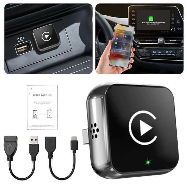 Trådløs CarPlay-adapter - Mini Smart USB-dongle med Plug & Play - Varmeafledning for problemfri forbindelse Black