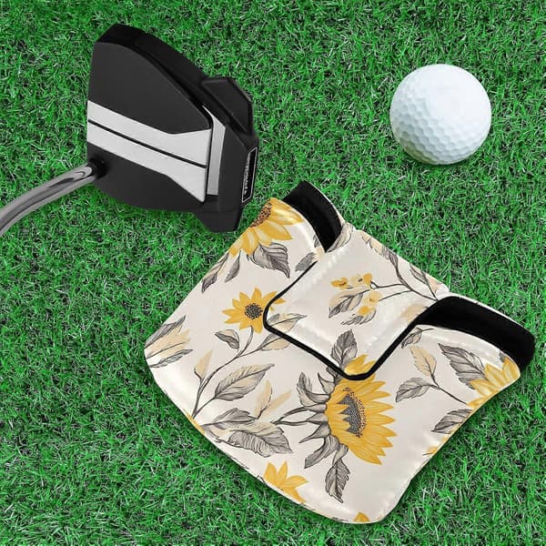 Putterhodebeskyttelse, solsikkemønster beige kølleputterbeskyttelse magnetisk golfhodebeskyttelse kølle