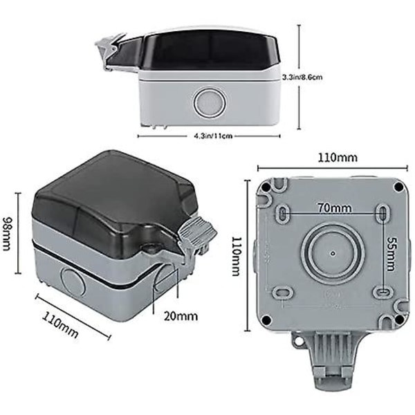 Ip66 säänkestävä pistorasia, ulkosähköpistorasia Vesitiivis säänkestävä liitäntärasia keittiöön, kylpyhuoneeseen, autotalliin, uima-altaalle ja puutarhaan (vain)