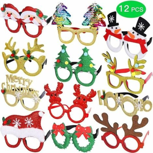 12 stk Julebriller Glitter Fest Briller Stel Julepynt Kostume Briller til julefester Ferie