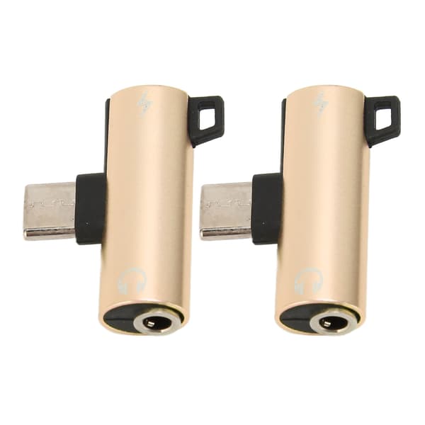 2 st USB C till 3,5 mm ljudadapter 2 i 1 Typ C laddningsmusik ABS Guld