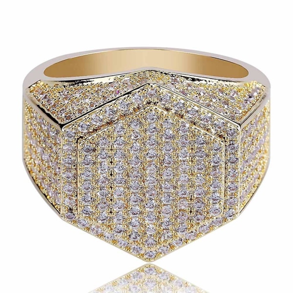 Modegeometri Ringe Til Mænd Kobber Guld Sølv Farve Iced Out Bling Micro Pave Cubic Zircon Ring Hip Hop Charms Smykker Gold