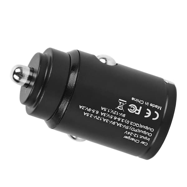 Mini Biloplader Dobbeltport PD30W QC3.0 Hurtigopladning USB-adapter i aluminiumslegering til køretøjer