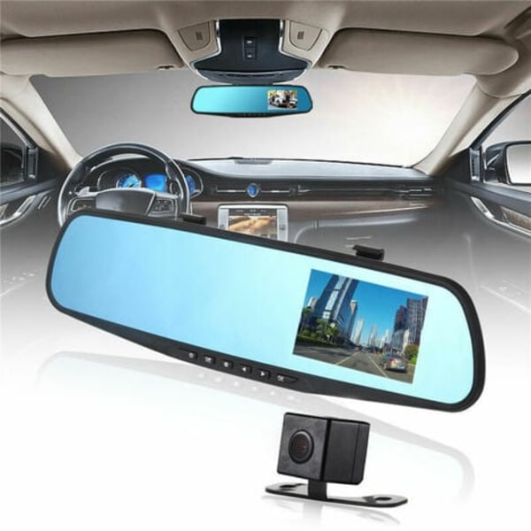 Car Dash cam DVR 4.3 inch Screen 1080P Dual Lens Car Camera Video Recorder Rearview Mirror with Backup Camera