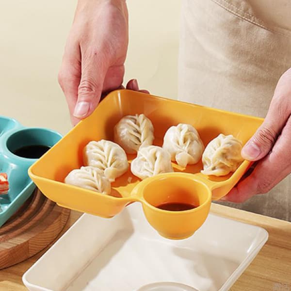 Multifunksjonell dumplingtallerken delt dippskål serveringssnacksbolle festbrett