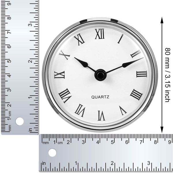 3-1/8 tomme (80 mm) kvarts ur montering/indsats med romertal, kvarts urværk (sølv fælg)