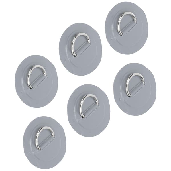 6 stk. PVC D-ring patch elastisk tau sett rustfritt stål strikkledning grå