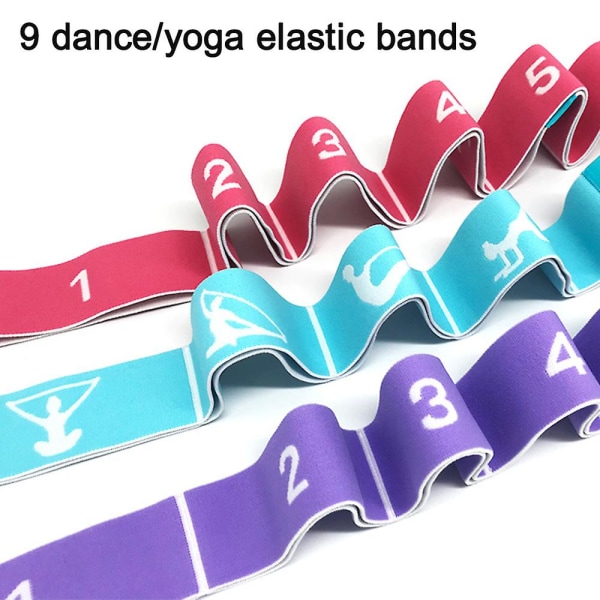 Jooga Stretch -harjoitushihna, jossa 9 joustavaa silmukkaa, paksuntaa harjoitusnauhaa Gravity Fitness -venyttelyhihna-tanssijooga-apujoustavyö, elastinen jooga