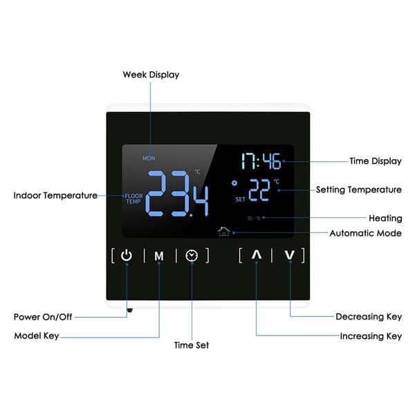 Clear Comfort Smart Touchscreen Programmerbar Termostat Letlæseligt Display