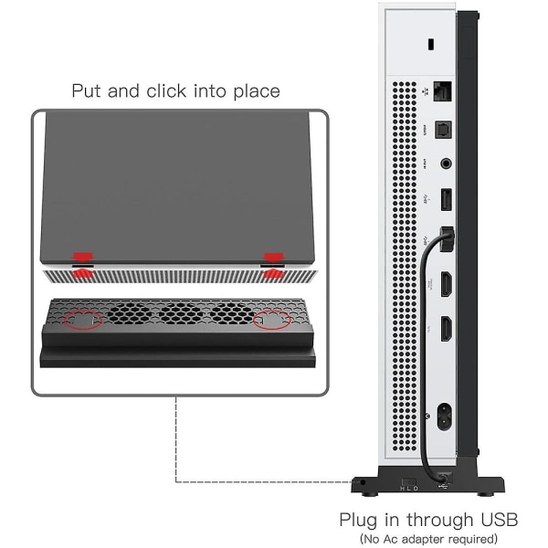 Xbox One S / Slank lodret kølestativ, 3 blæsere og 2-ports USB-hub til indlæsning