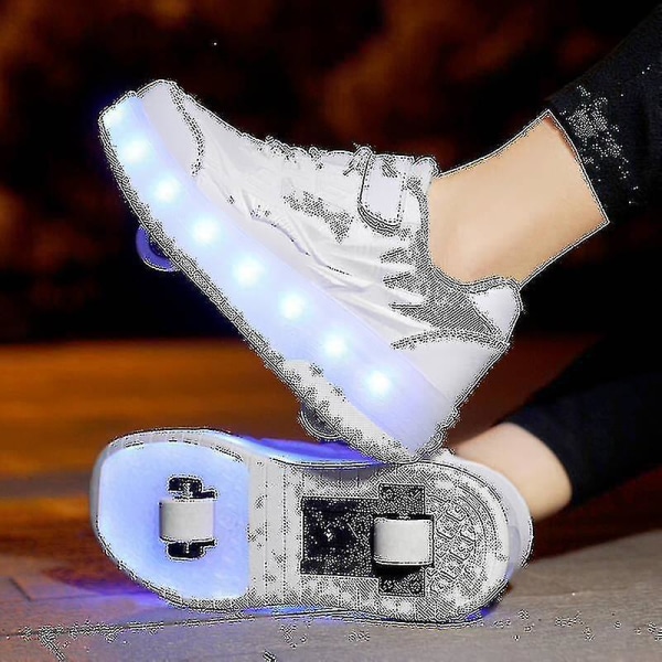 Børnesneakers Dobbelthjulede sko Led Light Sko Q7-yky White 40