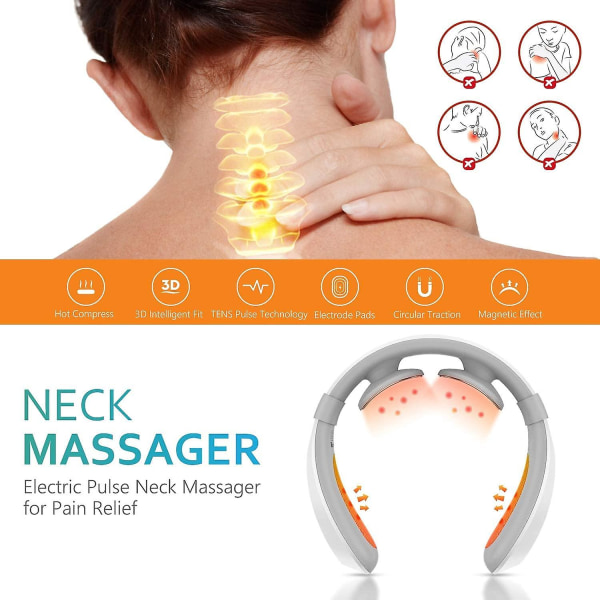Elektrisk Pulse Nack Massager för smärtlindring, Intelligent Nack Massage Med Värme, Sladdlös Deep Tissue Trigger Point Massager, Portable Nack Mass Blue