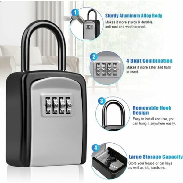 Säkerhetsnyckelbox, nyckellåda med kod [Väderbeständig] [Med avtagbar bygel] Bärbar Mini Secure Key Box Återställbar kod