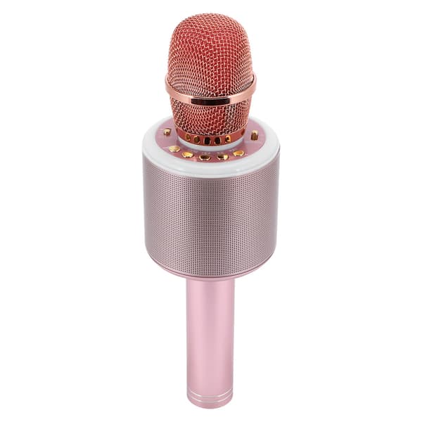 2 i 1 Bluetooth Trådløs Højttaler Håndholdt Mikrofon med LED-lys til Hjemmekaraoke Live Pink