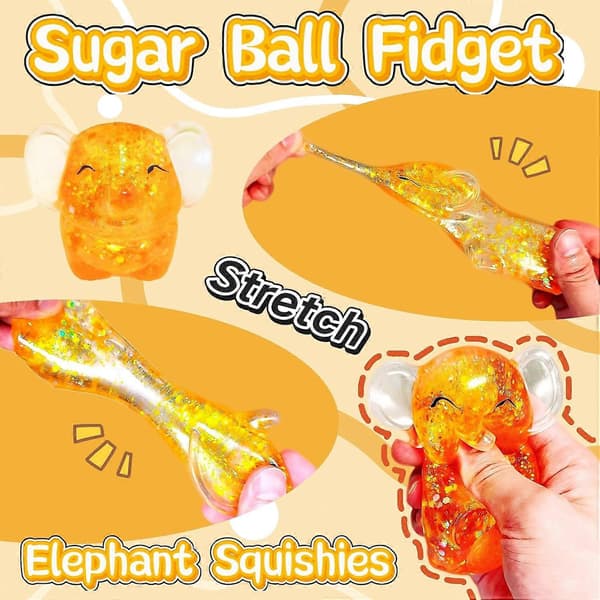 Glitter Squishy Djur 1 st Elefant Stressbollar Squishy Leksaker för Vuxna Barn, Squishy Elefant Sockerboll Sensoriska Leksaker, Kläm Squishy Boll Orange
