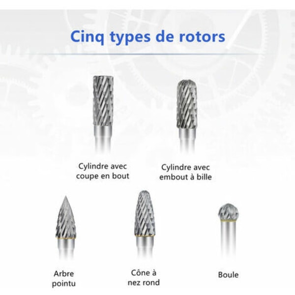 5 stk. 8 mm dobbeltkant wolframcarbid grater, 1/4 tomme skaft roterende grater sæt, slibebit