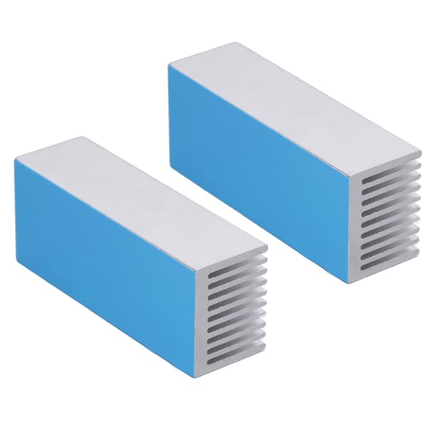 2 stk. kølefinner i aluminium køleplade-sæt til CPU elektronisk chip 100x40x30mm med termisk ledende klæbemiddel