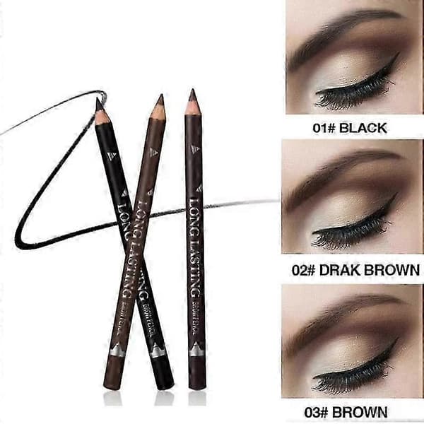 3 farver Langtidsholdbare Vandfaste Øjenbrynspenne Dobbelt Anvendelse Træstang Eyeliner Permanent Makeup Tatovering Tilbehør Brown