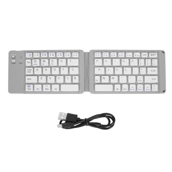 Vikbart Bluetooth-tangentbord Slim Fickformat Bärbart Trådlöst tangentbord för Windows 7 8 Tablet Notebook Mobiltelefon Grå Vit
