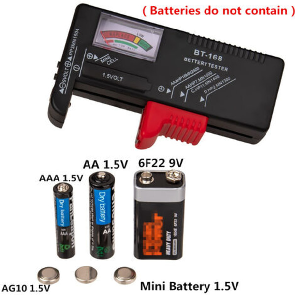 Universal hushållsbatteritestare Hörapparat Batteritestare Batterispänningstestare för AA, AAA, C, D, 9V, 1,5V och Bu