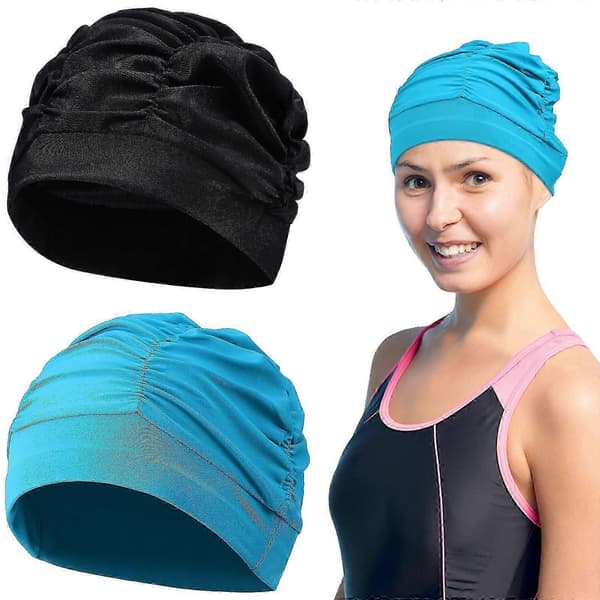 2 stk. badehetter, badehatter i stoff, elastiske badehetter i stoff, plisserte badehetter for kvinner og menn – bra Multi 24.50X24.50X0.10CM