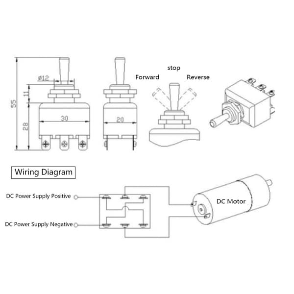2 stk. DC Motor Kontakt CW CCW 6 Ben Vippekontakt 250V 15A
