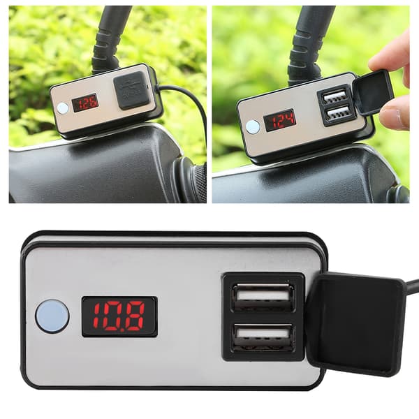 12V Motorcykel Dobbelt USB Oplader Digital Display Vandtæt Strømforsyning til Telefon Tablet GPS