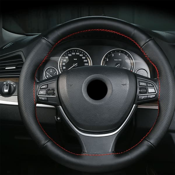 38 cm Universal Læderrat Betræk Sort med Røde Linjer Komfortabelt Åndbart Auto Touch