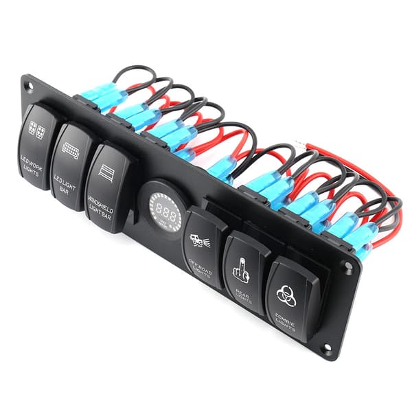 6 Gang Vippe Rocker Switch Panel Farverig LED Voltmeter til RV Bil Marine Båd