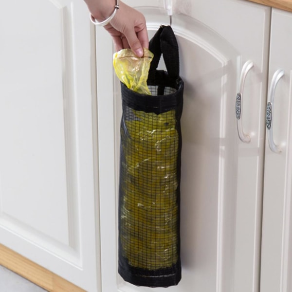 2 stk. Plastposeholder, dispensere, affaldssækkeholder Genbrugsbeholdere Mesh Hængende Opbevaringsdispensere Hængende Folde Mesh Affaldspose Organiser Black