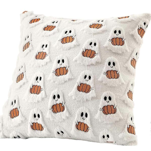 Halloween Decor Pillowcase Cartoon Ghost Decorative Throw Pillow Cover Pillowcase Orange