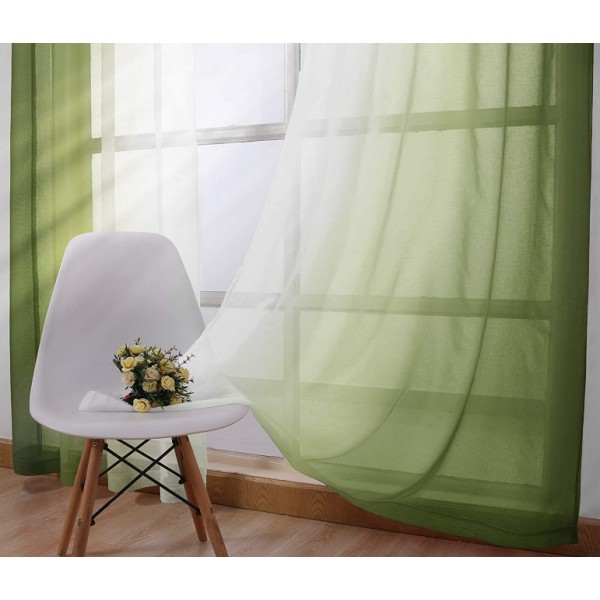 Gardin med et gennemsigtigt gradientmønster med gennemsigtig indretning (olivengrøn, 132*183 cm, med perforeringer),