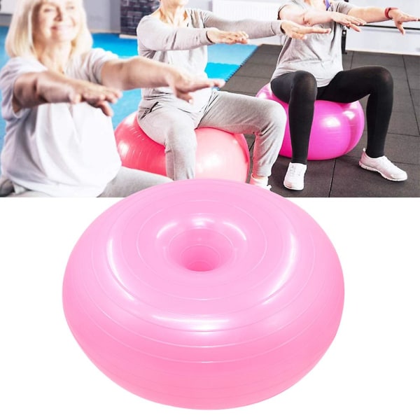 Yogabold Pink Donut Shape - Yogaboldstol - Balancetræner - Tykke anti-eksplosions oppustelige siddeøvelser - Til kontor & hjem og fitnesscenter Pink