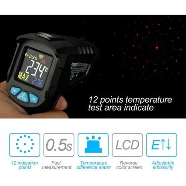 Industrielt digitalt infrarødt termometer Håndholdt infrarødt LCD-temperaturmåler Berøringsfri IR-pyrometer Hygrometer Indu
