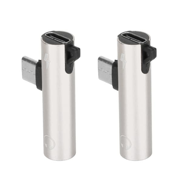 2 STK USB C til 3,5 mm lydjackadapter 2 i 1 lading lyd ABS sølv for telefonnettbrett