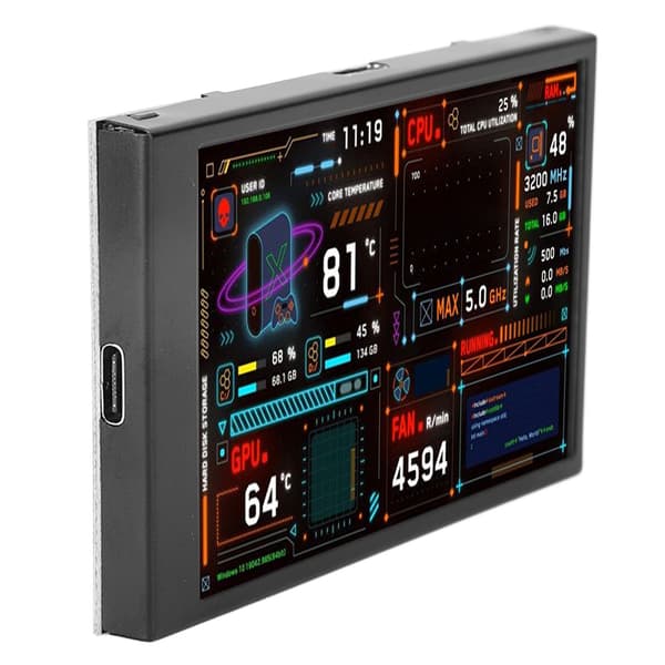 3,5 tommer computertemperaturskærm med to USB-porte, IPS-miniskærm, CPU GPU RAM HDD-datamonitor med visuel temaredigering