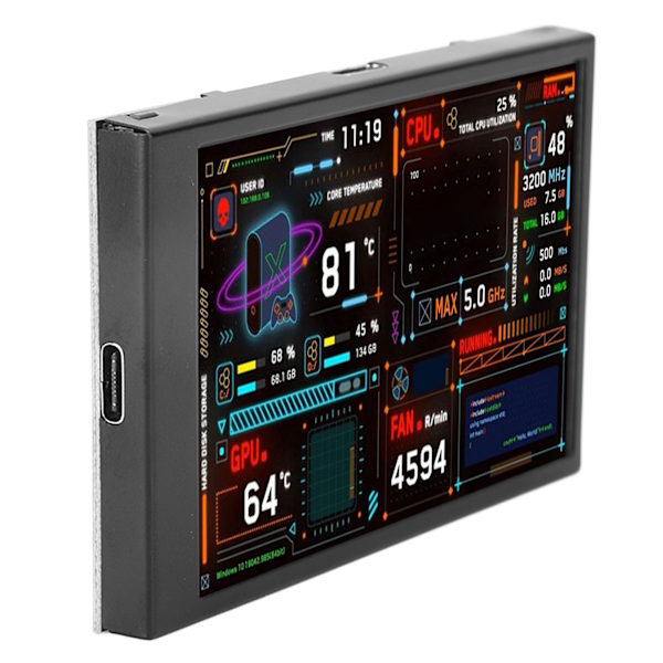 Dobbel USB-port IPS Mini-skjerm CPU-temperaturmonitor 3,5 tommer med visuell temaredigerer for GPU RAM HDD