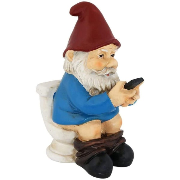 Trädgårdsprydnader Dwarf Elf som spelar mobiltelefon (Blue Dwarf),