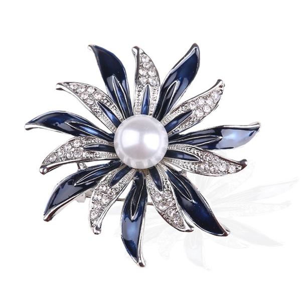 Crystal Geometry Flower Brosch Pins med Simulerad Pearl Bou