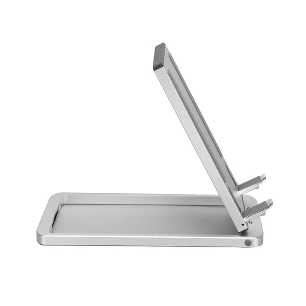 Justerbart sammenleggbart mobiltelefon- og nettbrettstativ i aluminiumslegering, sølv