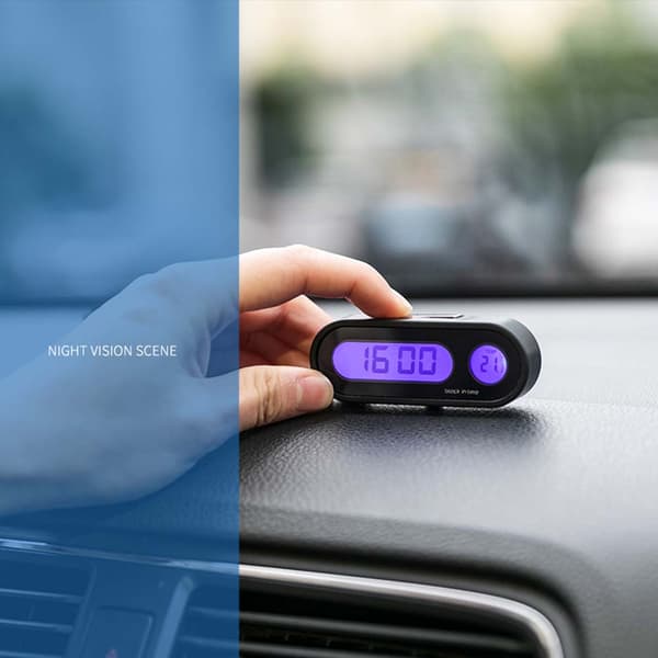 2 i 1 Bilklocka Termometer LED Bakgrundsbelysning Instrumentbräda Dekor