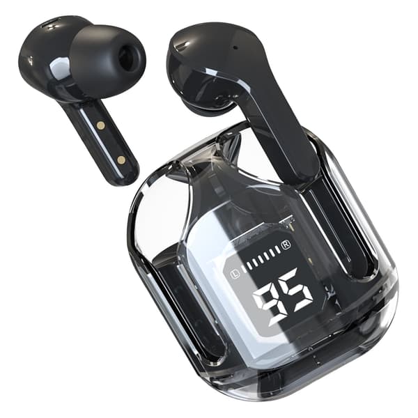 Trådløse Bluetooth-øretelefoner Transparent Støjreducerende HiFi Stereo Touch Control Sort