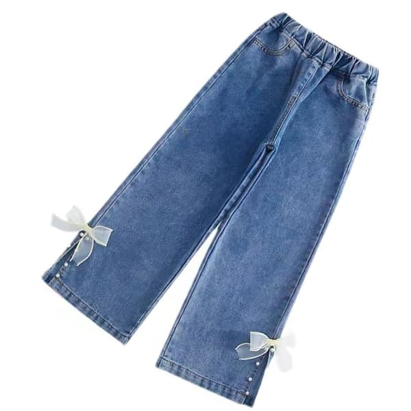 Piger Bredbenede Bukser Elastisk Talje Casual Mode Børn Løs Pasform Lige Ben Bukser til Efterår Forår 110cm 43.3in